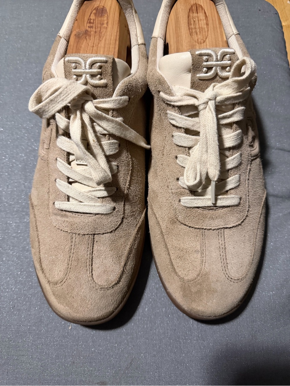 Sam Edelman Men's Beige Suede Sneakers with Cream Laces